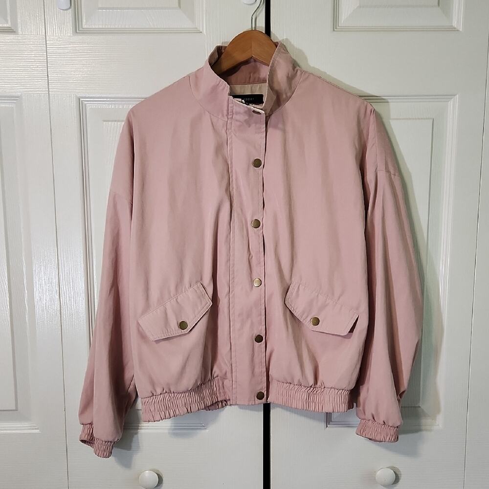 Blu Pepper Womens Dusty Pink Bomber Jacket‎ Size LG Casual Soft Snaps Zipper